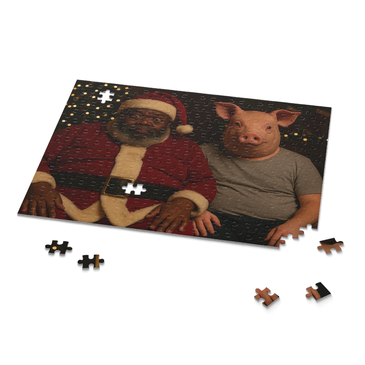 Holiday Portrait Puzzle — Santa and Pig Mask 120/252/500-Piece Jigsaw