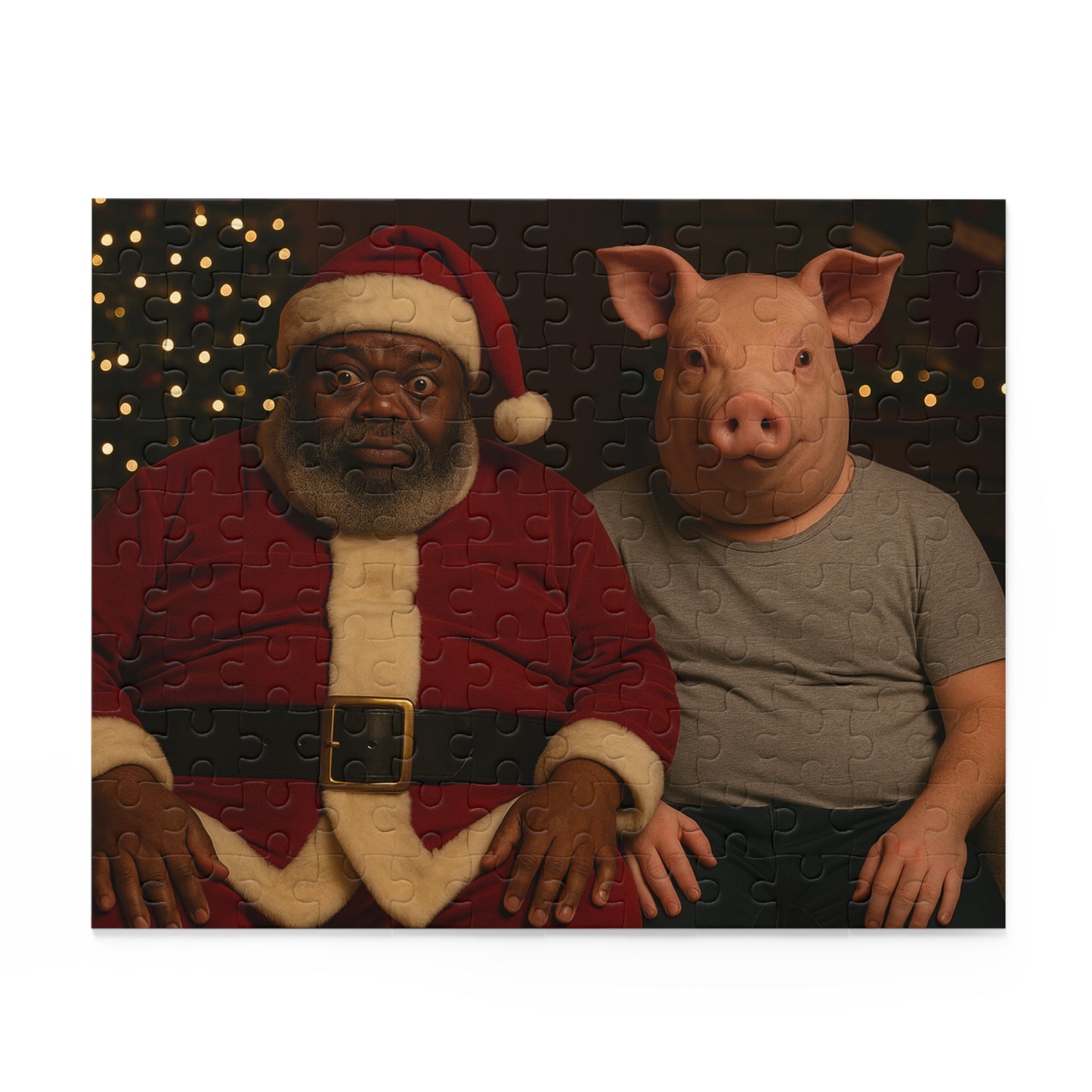 Holiday Portrait Puzzle — Santa and Pig Mask 120/252/500-Piece Jigsaw