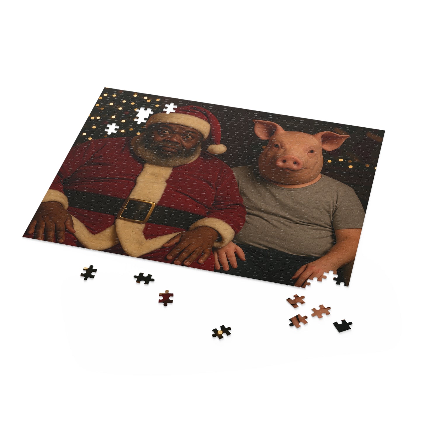 Holiday Portrait Puzzle — Santa and Pig Mask 120/252/500-Piece Jigsaw