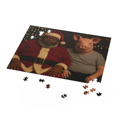 Holiday Portrait Puzzle — Santa and Pig Mask 120/252/500-Piece Jigsaw