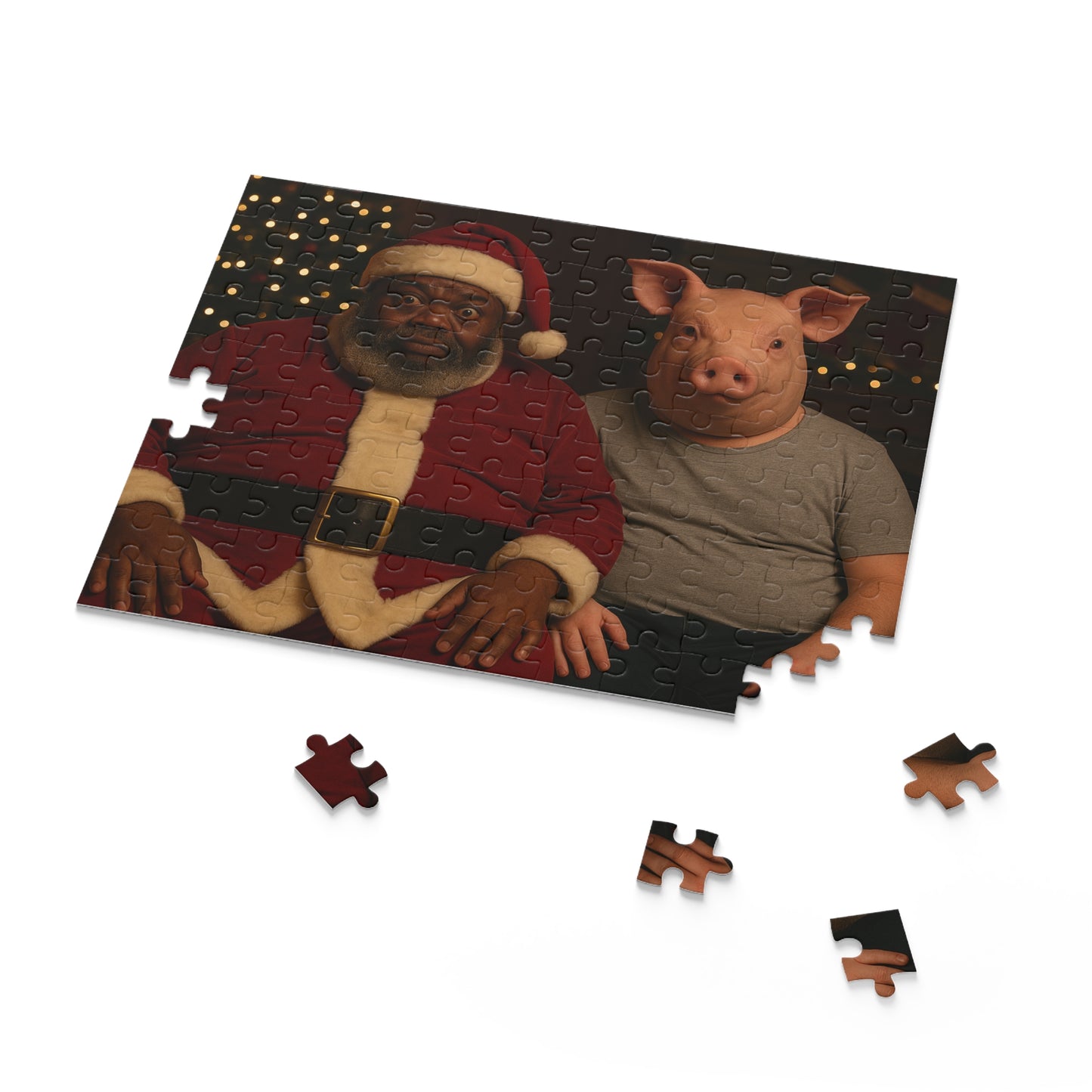 Holiday Portrait Puzzle — Santa and Pig Mask 120/252/500-Piece Jigsaw