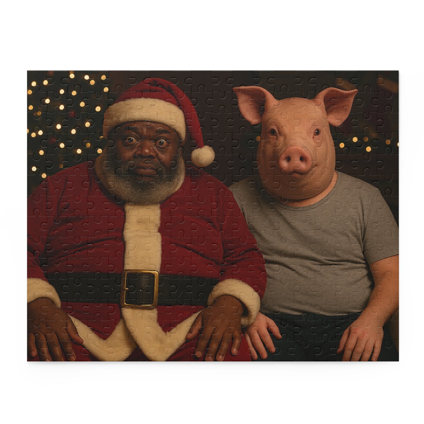 Holiday Portrait Puzzle — Santa and Pig Mask 120/252/500-Piece Jigsaw