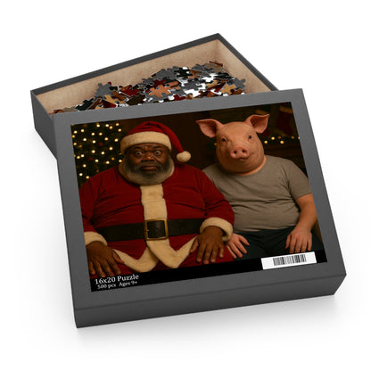 Holiday Portrait Puzzle — Santa and Pig Mask 120/252/500-Piece Jigsaw