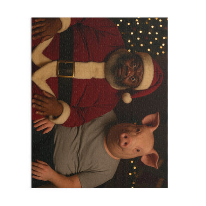 Holiday Portrait Puzzle — Santa and Pig Mask 120/252/500-Piece Jigsaw