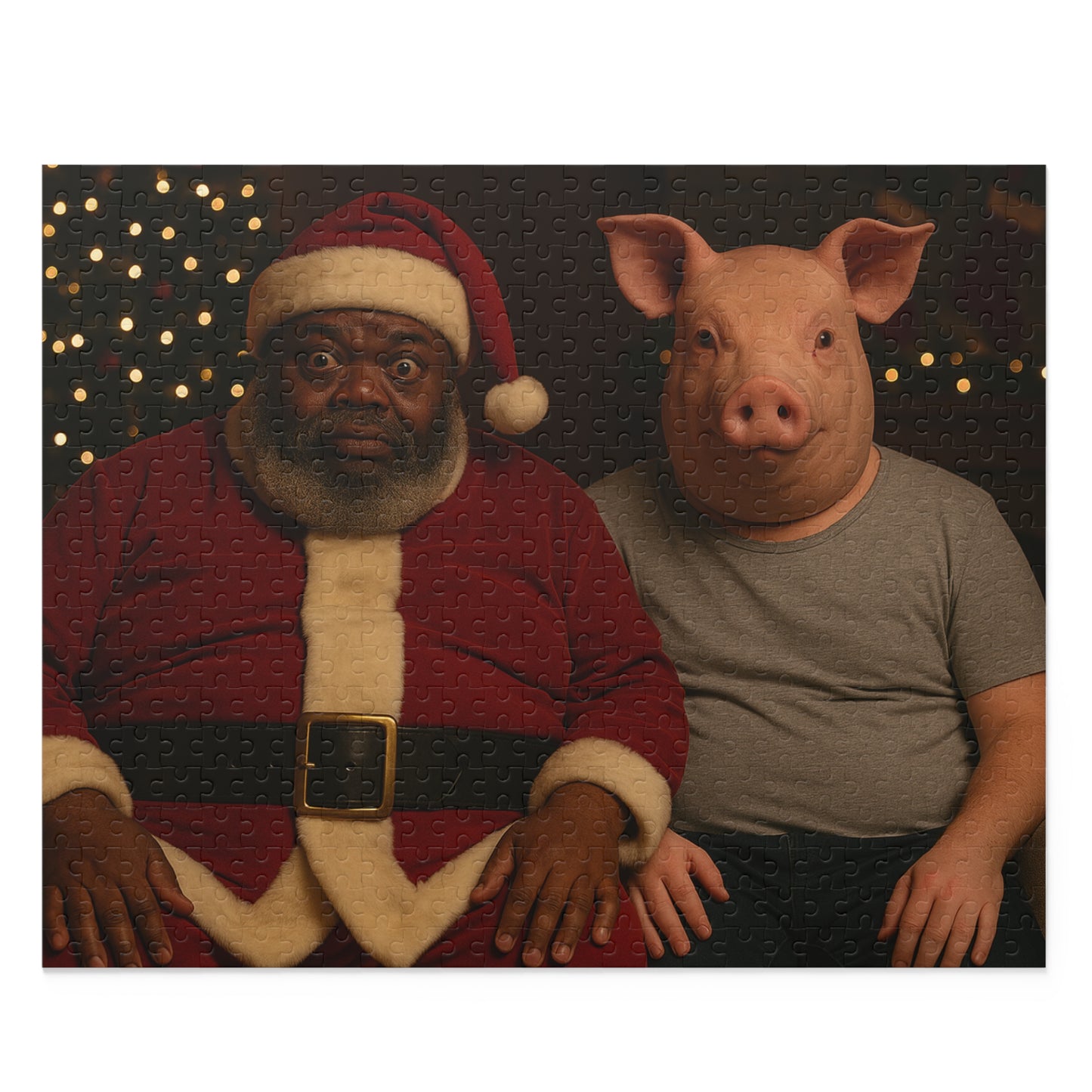 Holiday Portrait Puzzle — Santa and Pig Mask 120/252/500-Piece Jigsaw